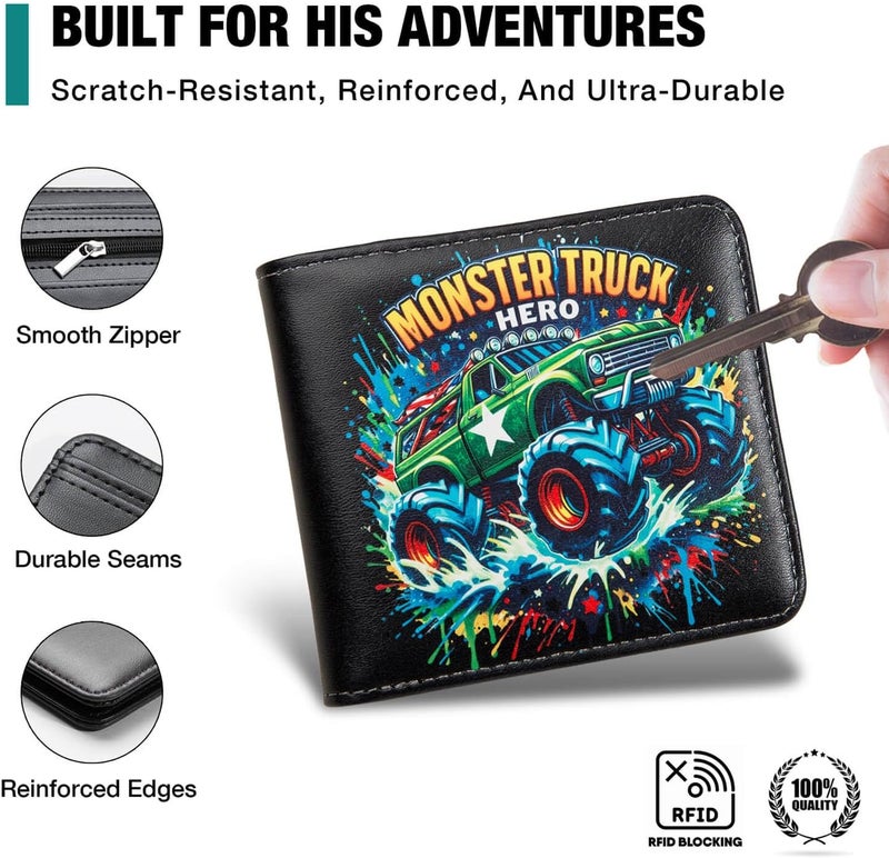 Amutta Kids Wallet for Boys, Cool Teen Boys Wallet for Kids Ages 4-5-6-7-8-9-10-11-12-13-14-15-16, Leather Wallet for Teen Boy, Monster Truck Wallets - Teenage Teenager Youth Gifts Christmas Birthday - Image 5